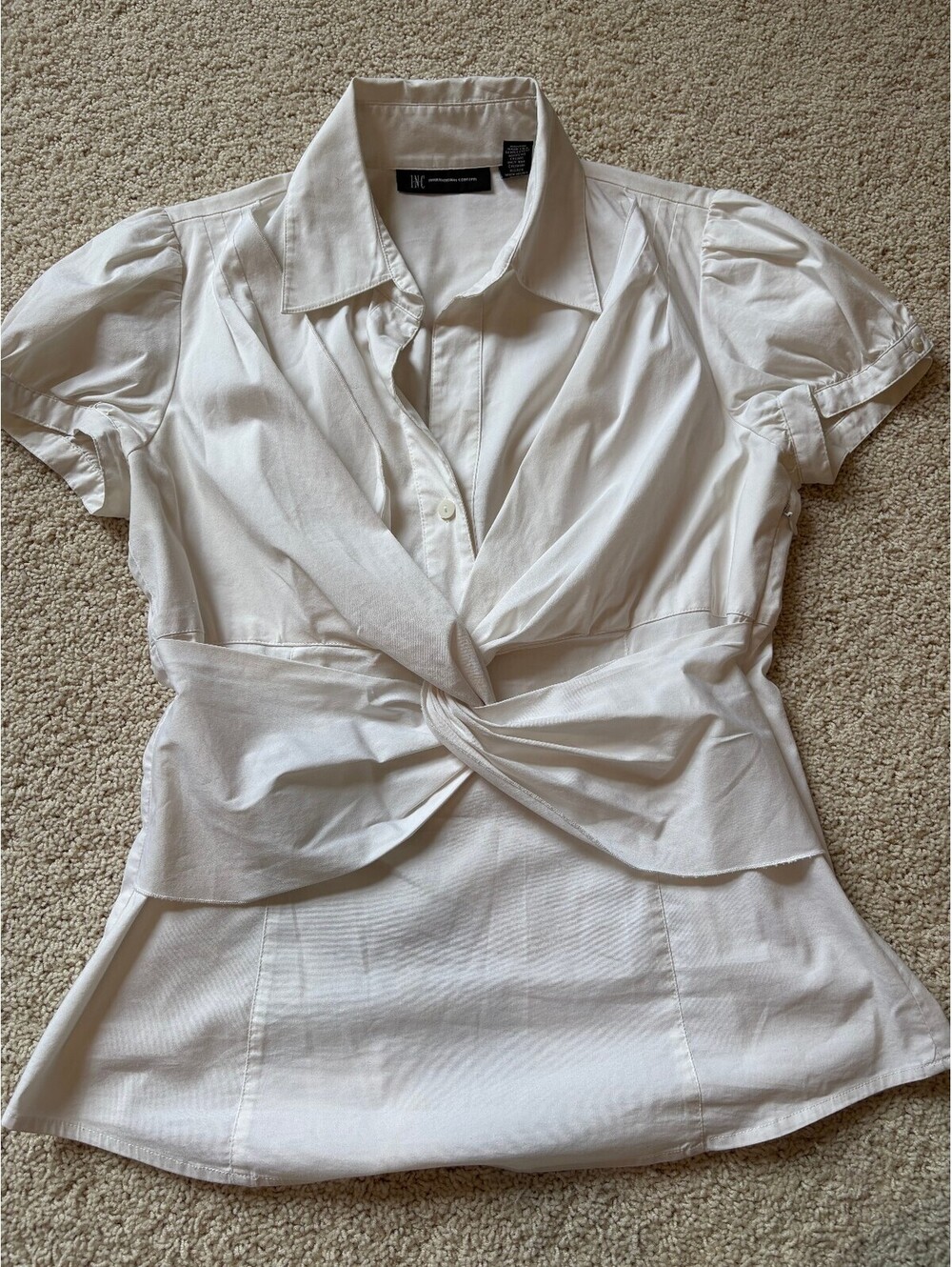 INC International Concepts Women's Size 8 White Wrap Front Collared Blouse